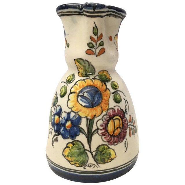 Brown 19th Century French Glazed Terracotta Pitcher Handmade & Hand-Painted For Sale - Image 8 of 8