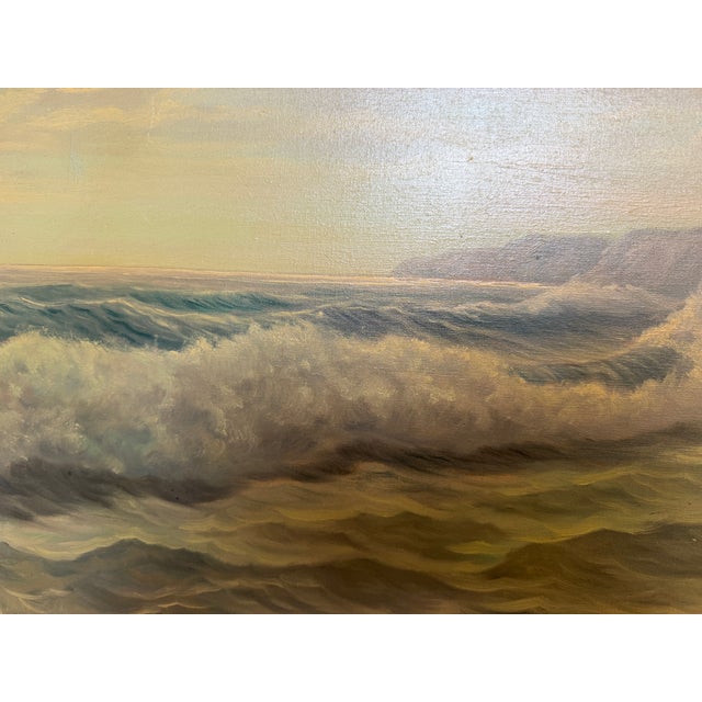 Large Vintage Coastal Seascape Oil Painting Signed Pierro Ocean Waves Framed For Sale - Image 11 of 12