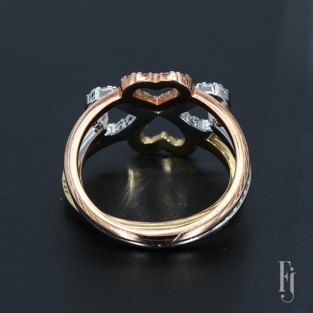 Contemporary 14k Yellow, White, Rose Gold & Diamond Stackable Heart Rings - Size 6.5 For Sale - Image 3 of 4