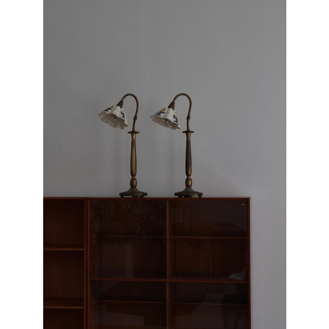 Scandinavian Flower Table Lamps in Brass and Faience by Svend Mejlstrøm, 1960s, Set of 2 For Sale - Image 18 of 18
