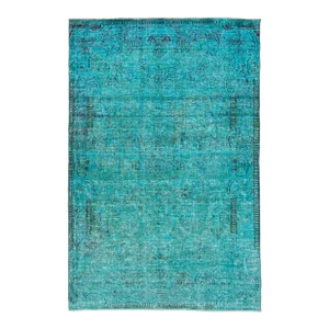 Handmade Turquoise Persian Overdyed Wool Rug With Allover Pattern 4 X 6