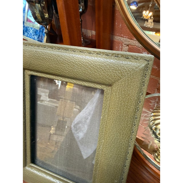 Vintage Italian Olive Green Leather Picture Frame, 1970s For Sale - Image 4 of 6