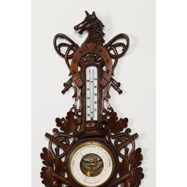Wood Dutch Carved Wooden Barometer with Horse Motif by Gebroeders Caminada, Rotterdam For Sale - Image 7 of 12