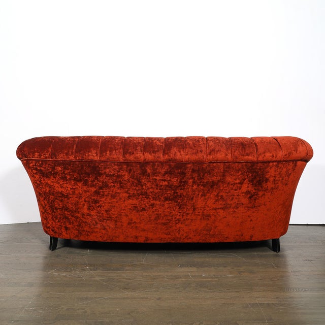 Art Deco Curved Channel-Back Scroll-Arm Sofa With Ebonized Tapered Supports For Sale - Image 9 of 16