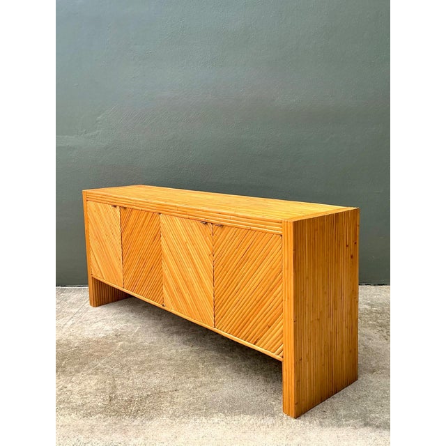 Vintage 1970s Chevron Rattan Credenza For Sale - Image 13 of 18