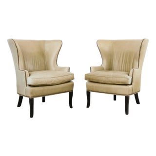 Pair of Midcentury Style Leather Butterfly Wingback Chairs For Sale