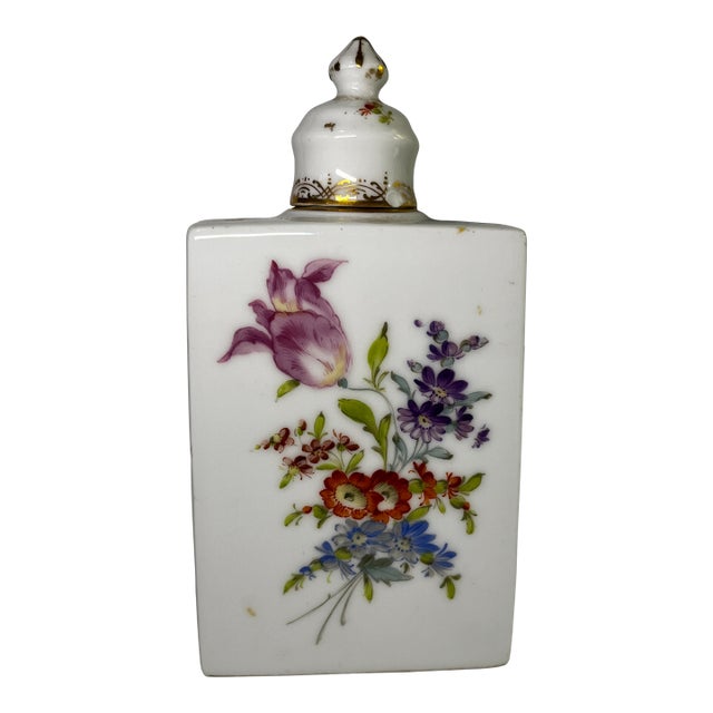 Vintage French Floral Porcelain Flask For Sale