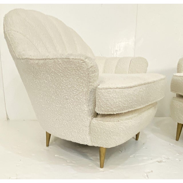 Italian Fan Back Lounge Chairs Upholstered in Boucle Fabric - Two Available For Sale - Image 11 of 12