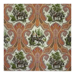 Designer P Kaufmann Brown Green Orange Horse Jockey Equestrian Paisley Toile Fabric Sample