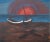 20th Century School, Boats at Sunset, Acrylic on Cardboard, 1971, depicting two boats ashore with setting red sun, signed...