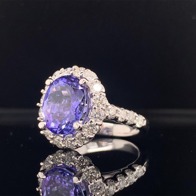 Tanzanite Diamond Ring 14k White Gold 5.30 TCW Certified For Sale - Image 4 of 18