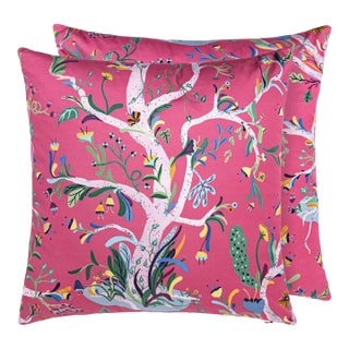 The House Of Scalamandré Enchanted Meadow Square Pillow In Peony For Sale