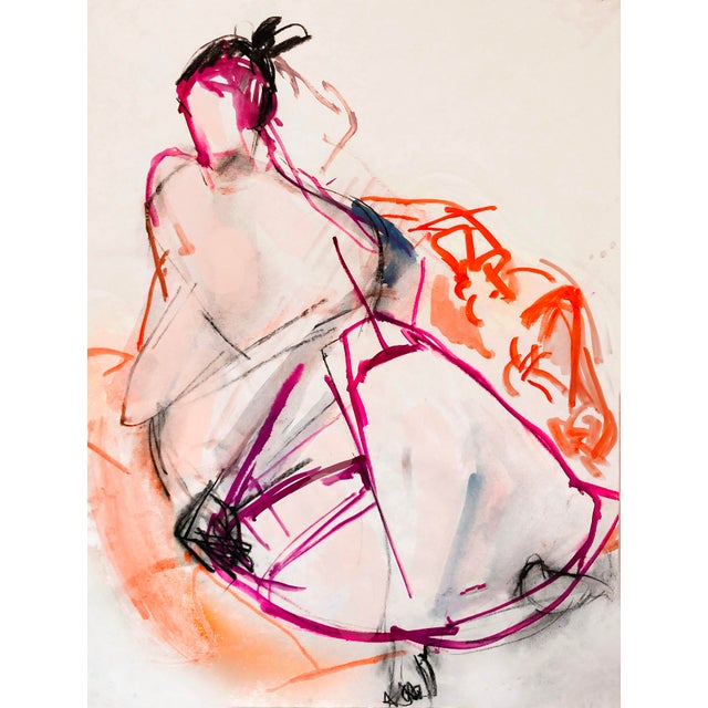 Gesture Pose of Young Lovely Nude Woman Painting / Magenta For Sale