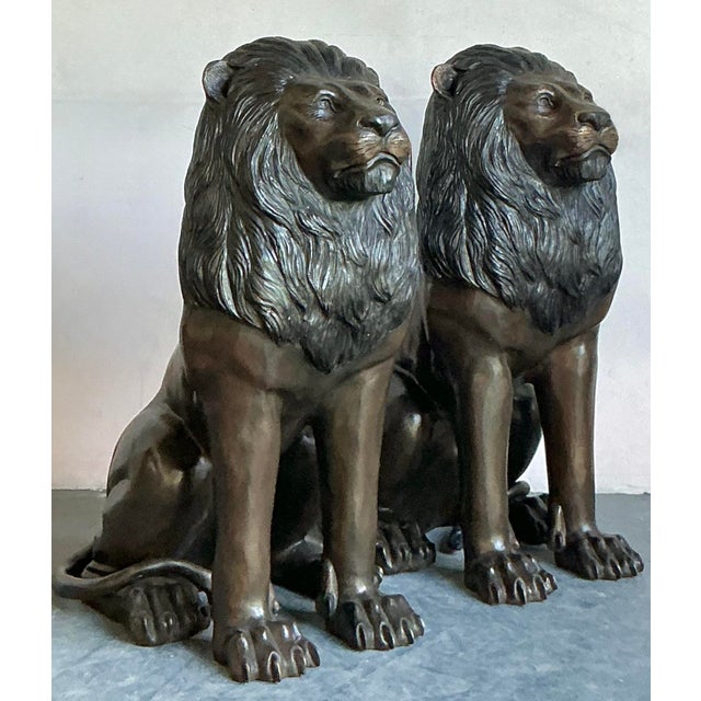 Early 20th Century Boho Monumental Bronze Lion Statues - A Pair For Sale - Image 16 of 16