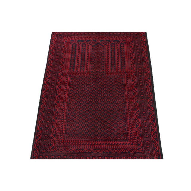 Tribal Rug & Kilim’s Baluch Tribal Rug in Blue and Red Mihrab Geometric Patterns For Sale - Image 3 of 8