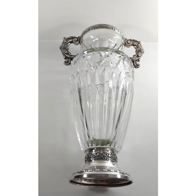 Art Deco Sterling Silver and Val Saint Lambert Glass Flower Vase For Sale - Image 3 of 7