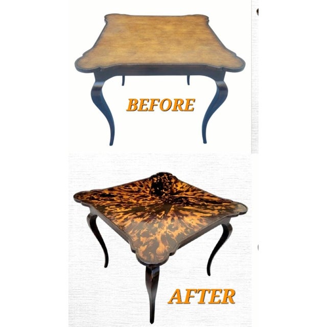 Vintage Minton Spidell Newly Hand-Painted Faux Tortoiseshell Scalloped Game Table For Sale - Image 13 of 13