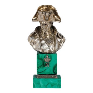 An Exquisite French Silver and Malachite Bust of Napoleon, by Emile Pinedo For Sale