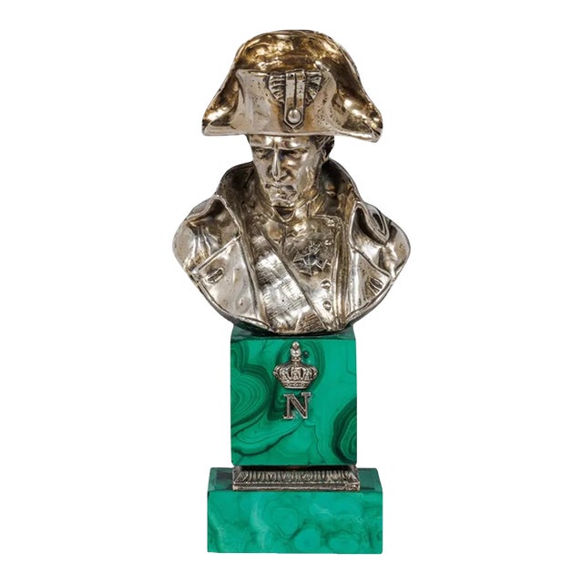 An Exquisite French Silver and Malachite Bust of Napoleon, by Emile Pinedo For Sale