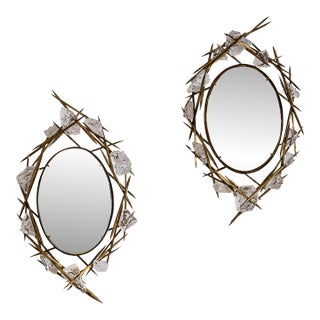 Pair of Wall Mirrors With Quartz Crystals by Füssinger & Wolff, Munich, 2007 For Sale