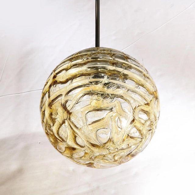 Mid-Century Modernist Smoked Amber Molten Banded Murano Glass Pendant Chandelier For Sale - Image 11 of 12