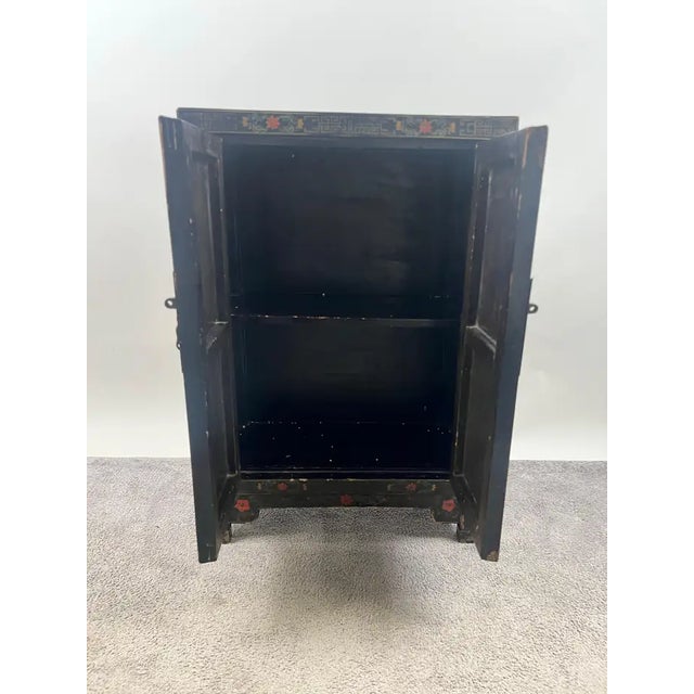 Vintage Asian Black Lacquered Cabinet or Chest With Hand-Painted Floral Motif For Sale - Image 11 of 14