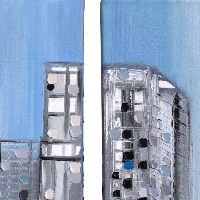 City Pulse - Original Textured Abstract Cityscape Oil Painting Triptych For Sale - Image 4 of 9