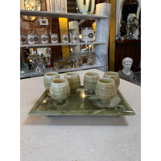 Italian Marble Drink Set With Tray and Six Goblets, 1970s For Sale In Los Angeles - Image 6 of 10