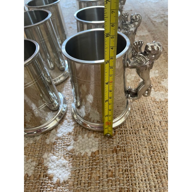 Traditional 1990s Lion Handle One Pint Pewter Tankard Mugs Handmade in Sheffield England - Set of 6 For Sale - Image 3 of 12