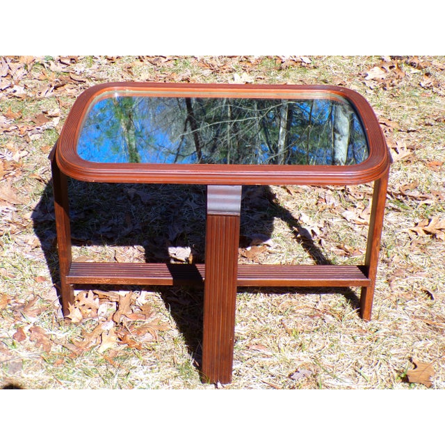 Vintage Art Deco Mirror Top End Table Solid Walnut Petite Coffee Table For Sale - Image 12 of 14
