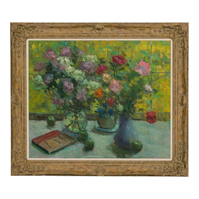 Impressionist Style Floral Still Life Signed and Framed Oil on Canvas For Sale