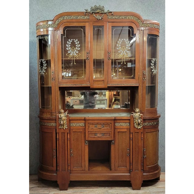 Wood Antique Art Nouveau Display Cabinet with Putti, 1900s For Sale - Image 7 of 8