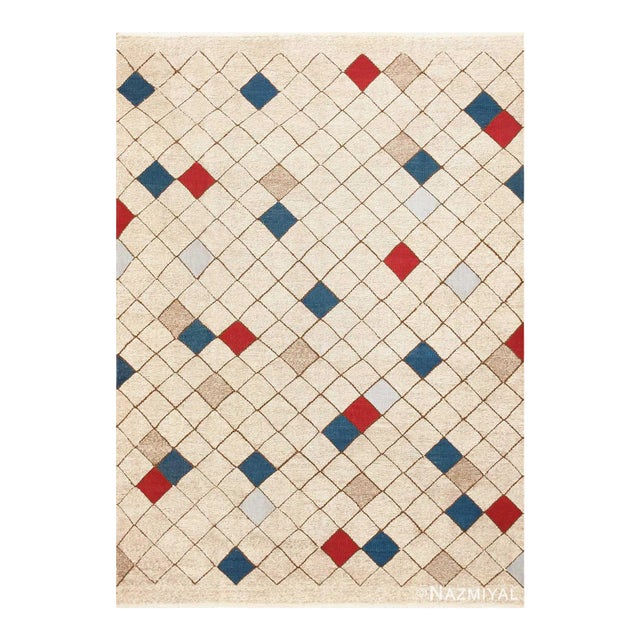 Nazmiyal Collection Mid Century Modern Swedish Geometric Kilim Area Rug For Sale