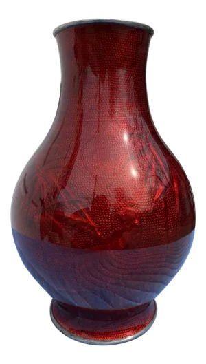 Early 20th Century Red Japanese Cloisonné Vase (Signed)
