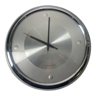 Vintage Sterling & Noble Stainless Steel and Chrome Minimalist Wall Clock | Black Hands | Modern Design For Sale