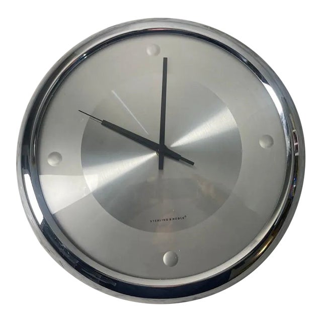 Vintage Sterling & Noble Stainless Steel and Chrome Minimalist Wall Clock | Black Hands | Modern Design For Sale