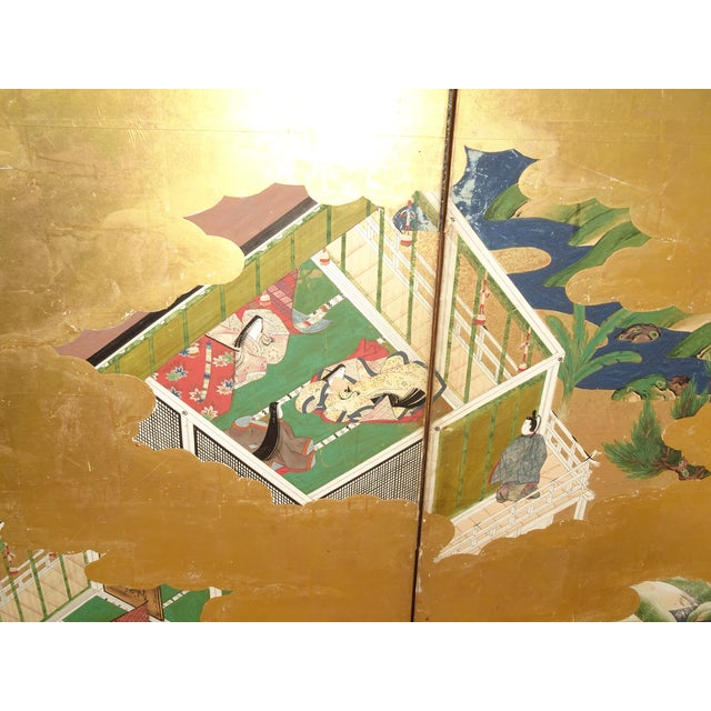 1800s Japanese Four Panel Screen Picture Genji Tokugawa W Letter of Authenticity For Sale - Image 10 of 15