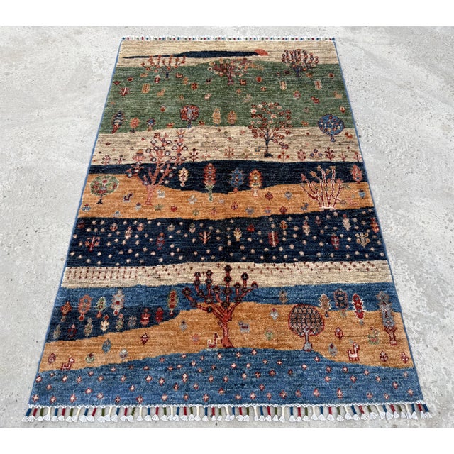 Navy Blue Green Persian Style Gabbeh Rug, 03'01 X 04'10 For Sale - Image 8 of 12