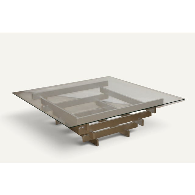 Sculptural Coffee Table in Brushed Aluminum and Glass, 1970s For Sale - Image 13 of 18
