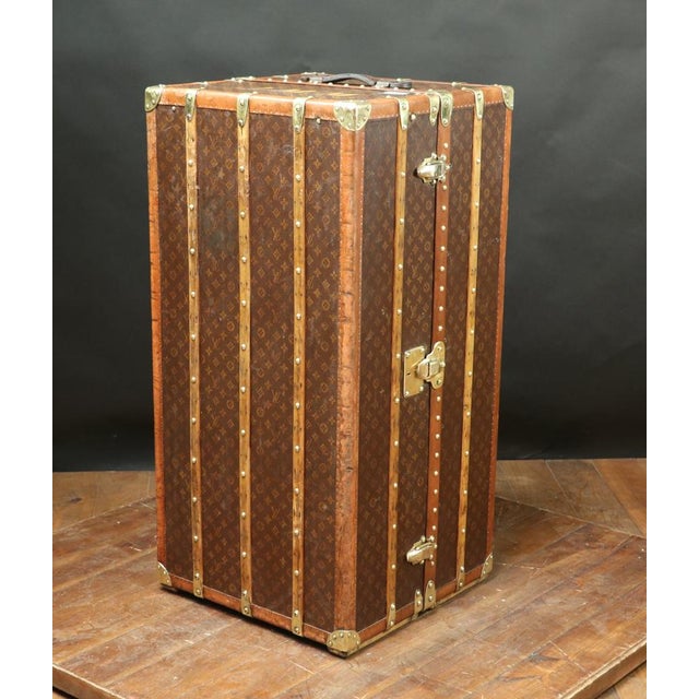 Wood Monogrammed Wardrobe Trunk from Louis Vuitton, 1920s For Sale - Image 7 of 12