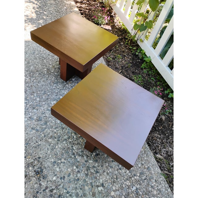 1960s Walnut Cruciform Side Tables Attributed to Milo Baughman, Pair For Sale - Image 12 of 12