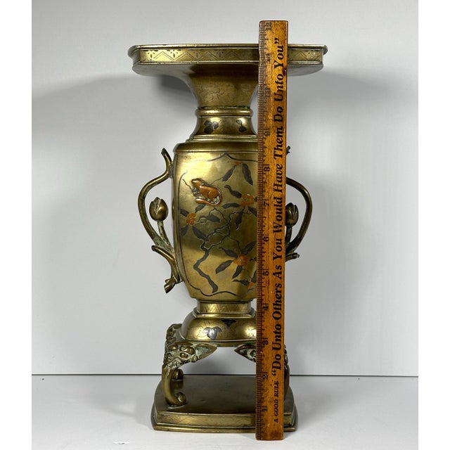 19th Century Meiji Japanese Bronze Ikebana Vase: Mixed Metals Usubata For Sale - Image 9 of 10
