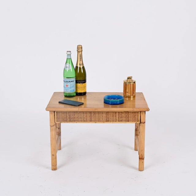 Wood French Riviera Nightstand in Rattan, Bamboo and Wood, Italy, 1970s For Sale - Image 7 of 12