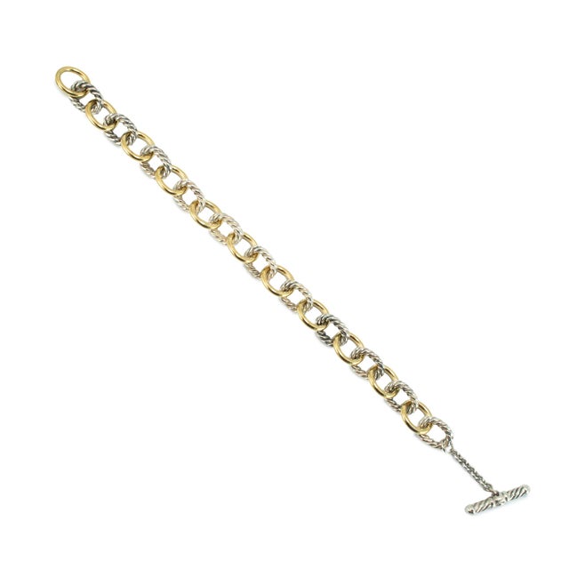 Metal David Yurman Chain Collection 18k Gold Silver Two Tone 10mm Oval Link Bracelet For Sale - Image 7 of 8