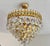 Hollywood Regency Vintage Brass & Original Emerald Green Crystal Crown Cascade Chandelier – 5 Light For Sale - Image 3 of 17