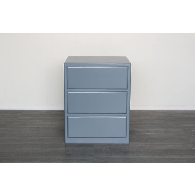 Pair of Mid Century gray commodes of three drawers These commodes are newly painted in gray with satin finish These...