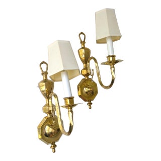 Vintage French Style Brass & Candlestick Electric Wall Sconce , a Pair For Sale