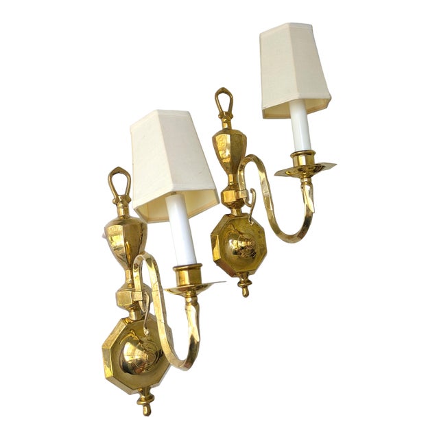 Vintage French Style Brass & Candlestick Electric Wall Sconce , a Pair For Sale