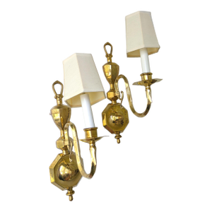 Vintage French Style Brass & Candlestick Electric Wall Sconce , a Pair