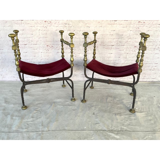 Spanish Bronze & Wrought Iron Savonarola Chairs a Pair For Sale - Image 15 of 15